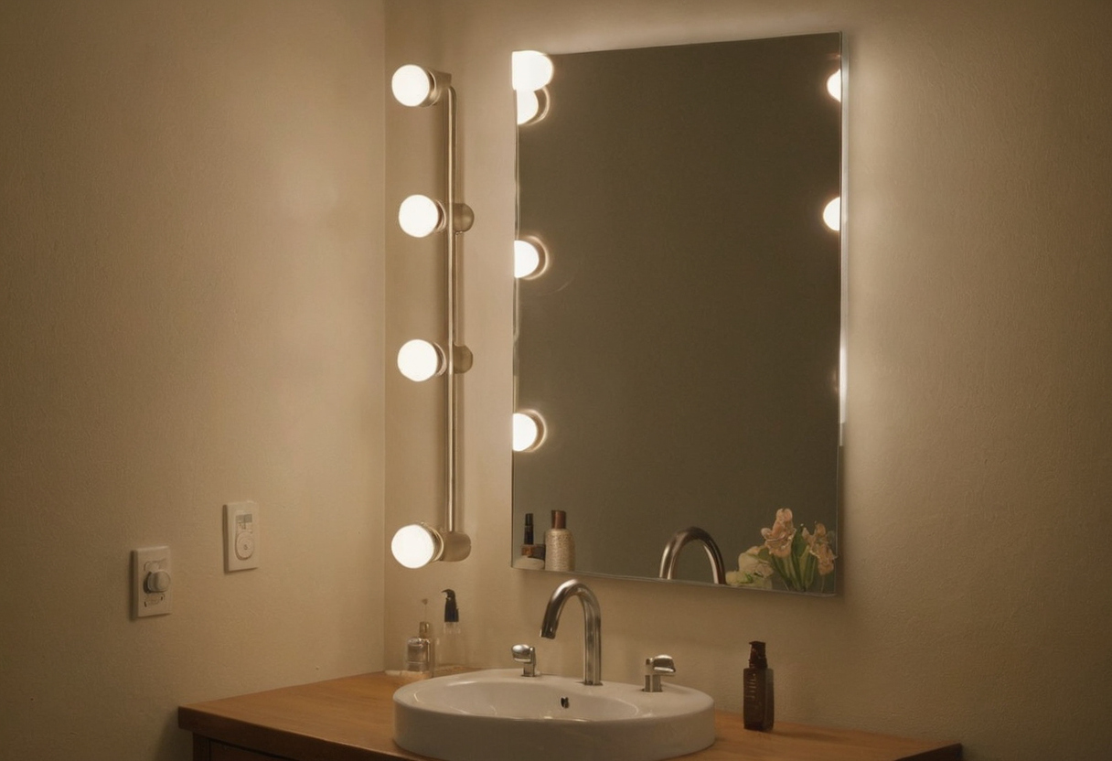 How should lamps, sconces, and dimmers be arranged around floor mirrors editorial visual