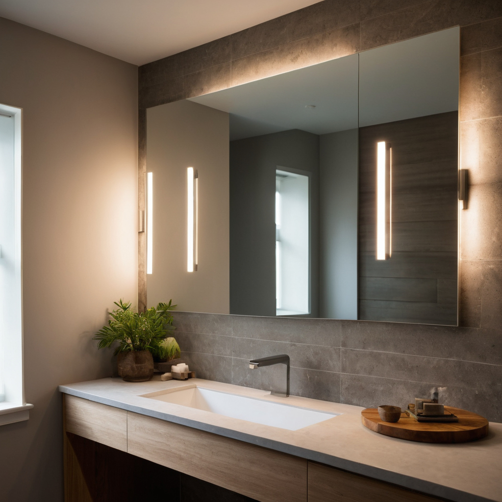 Luxury interior image showing Ceiling cross-lighting must illuminate the face from both sides, not only the countertop
