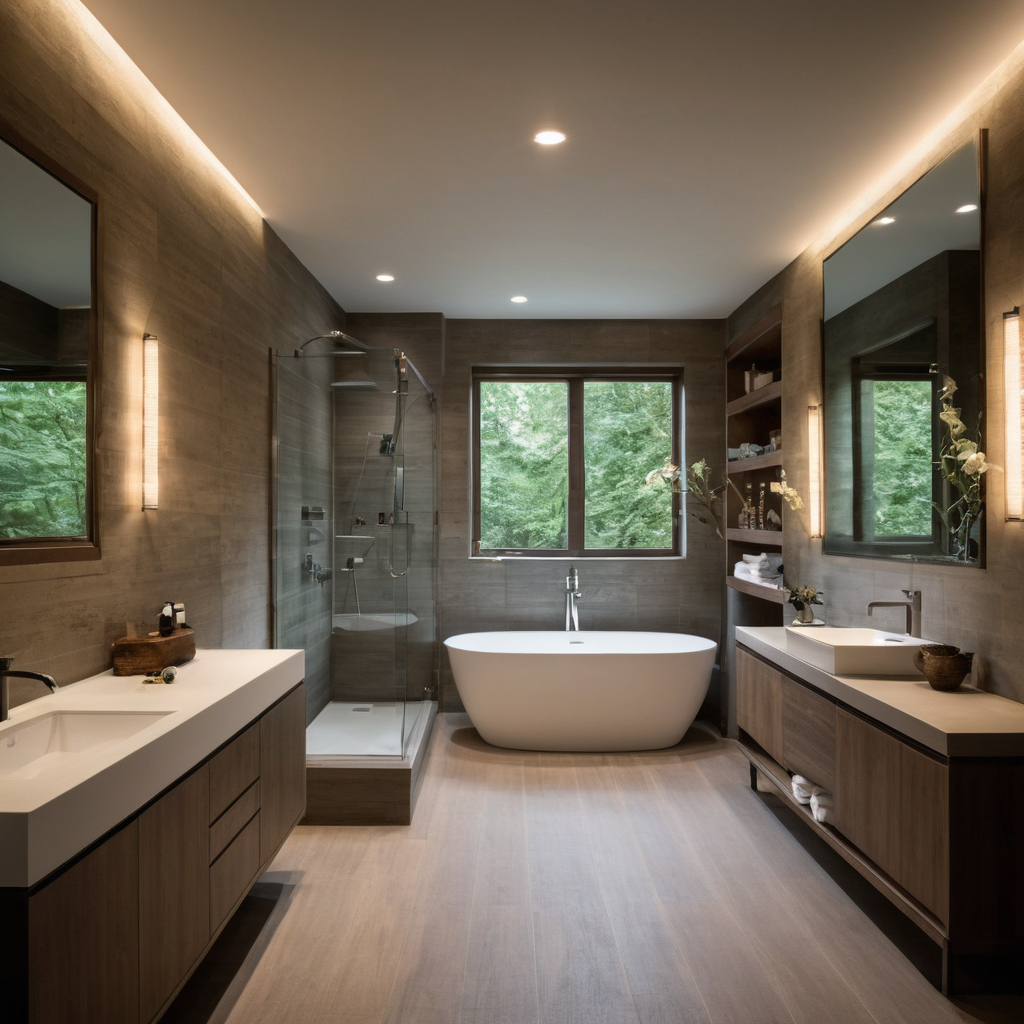 A complete bathroom-lighting quote must define electrical scope, allowances, and final testing shown in a luxury residential interior